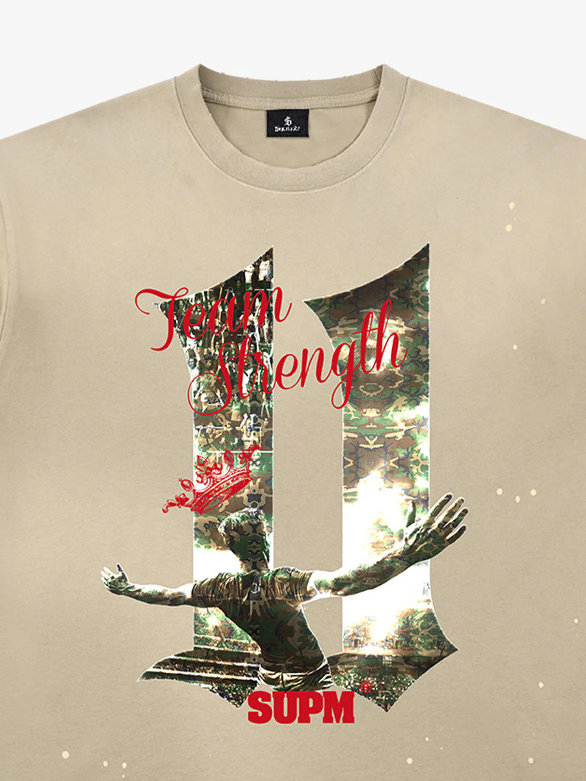 Washed Distressed "Team Strength 11" Graphic T-Shirt - Image 7