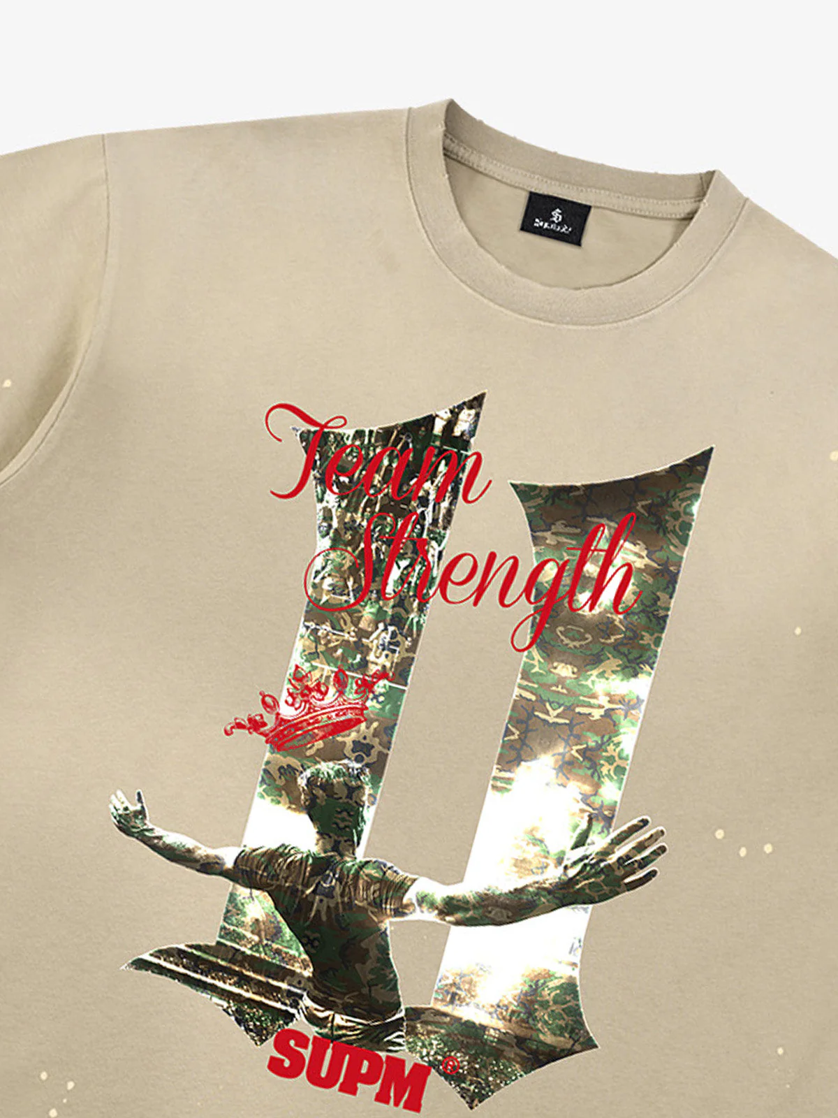 Washed Distressed "Team Strength 11" Graphic T-Shirt - Image 8