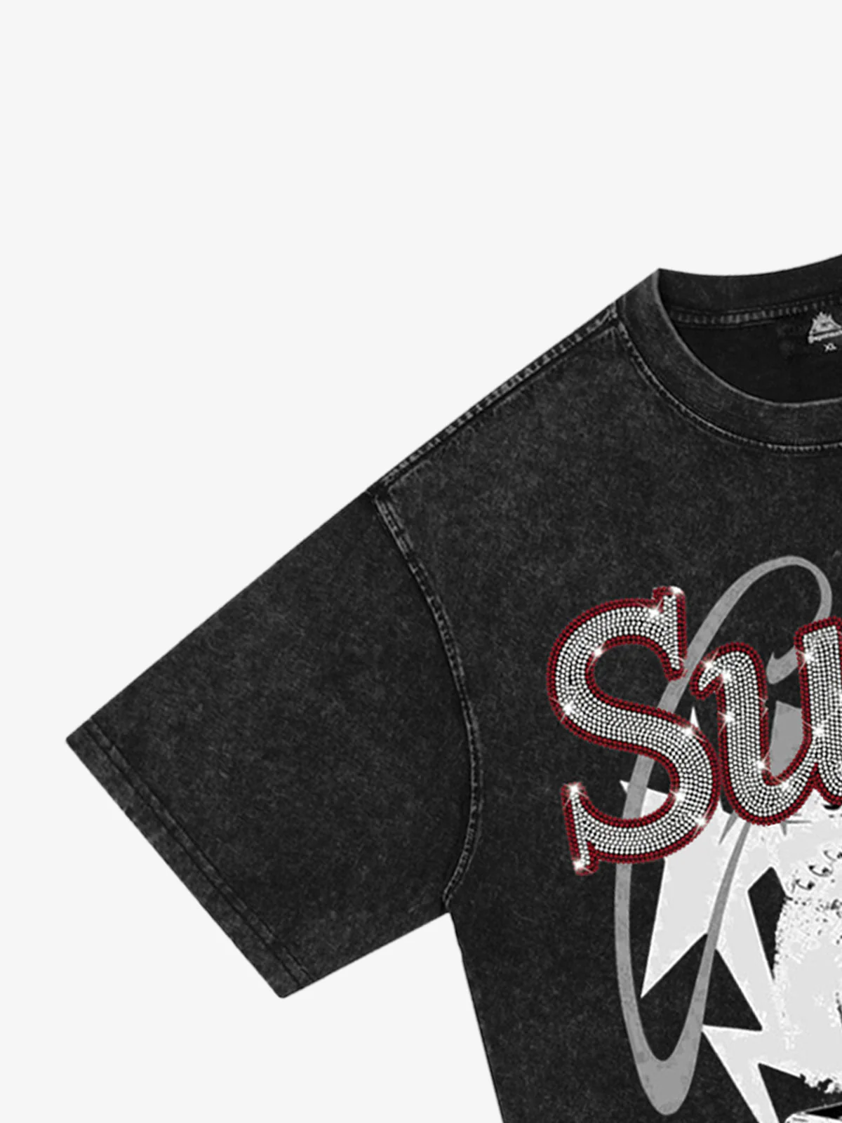 Washed Rhinestone Letter Graphic T-Shirt - Image 8